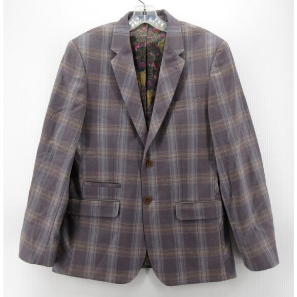 Ted Baker Sport Coat 38 Gray Tight Lines Blazer Wool Plaid Jacket * - Picture 1 of 15